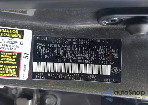 2020 Toyota Camry Xle Awd из США, поврежденный, VIN 4T1F11BK7LU011906